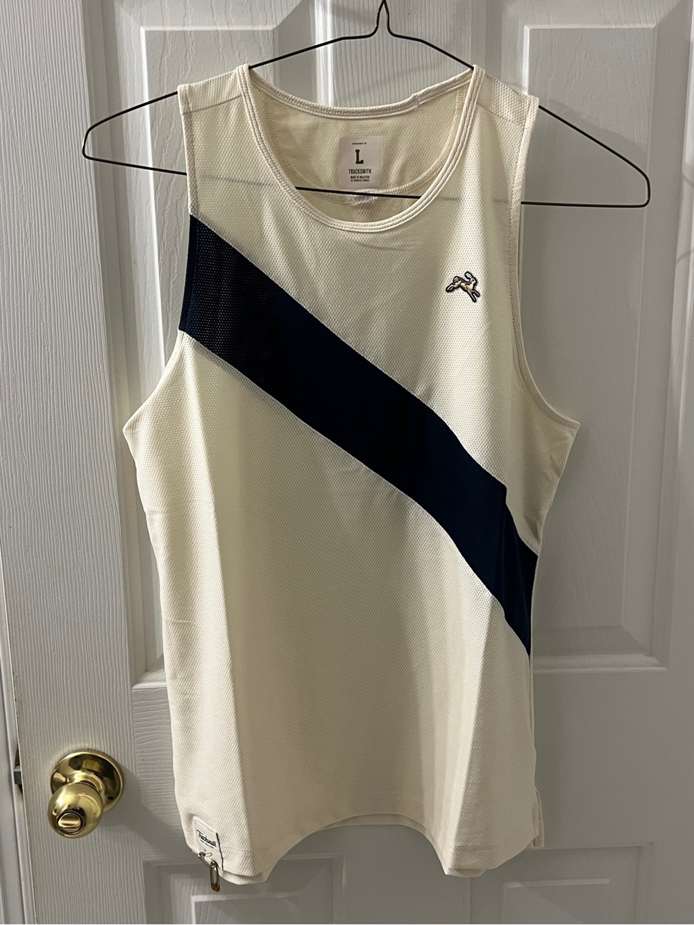Tracksmith Women’s Hare A.C. Membership Singlet Top Ivory/Navy Large New W/o Tag